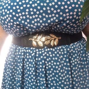 Plus size Black elastic gold Leaf buckle corset boho cinch waist wide dress belt